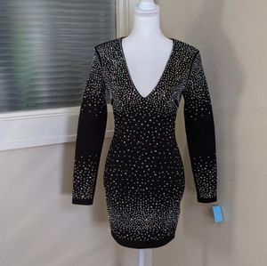 BEBE long sleeve AB crystal neoprene/scuba cocktai